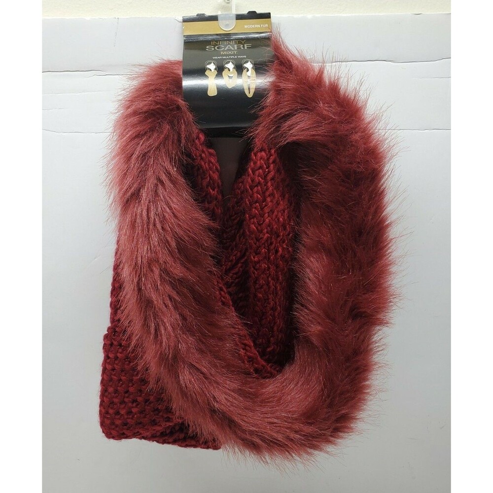 Women's Modern Fur Infinity Mix it Merlot Scarf Winter Cold Weather Burgundy